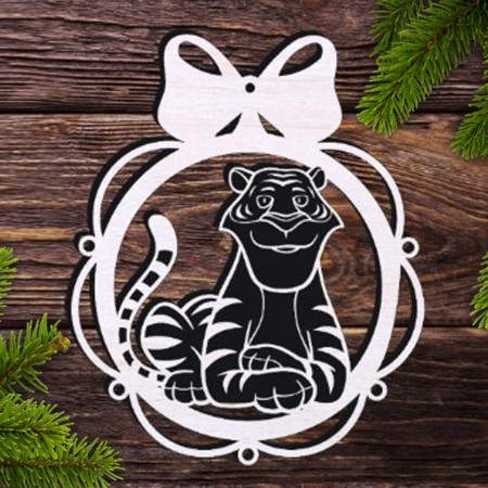 Новогодний шарик Тигр, 9 см, односторонний